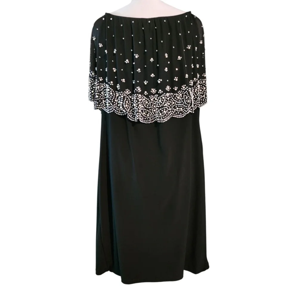 S. Levine Women 3X Black Cocktail Dress Pearl Beaded Cape Overlay Evening Dress - Picture 5 of 10